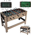 2-in-1 swivel game table in brown, featuring foosball and pool options, designed for 2-4 players with sturdy.