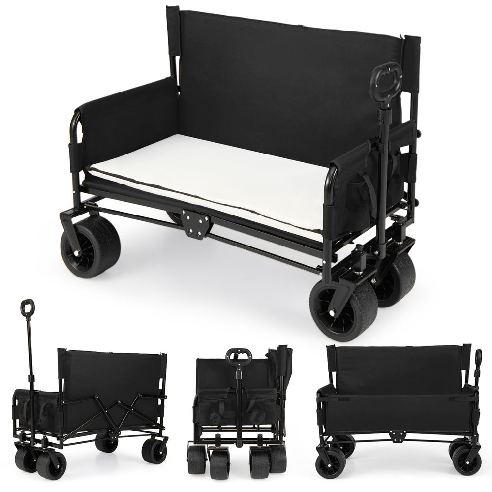 2-in-1 Wagon Bench Seat Combo Collapsible Beach Cart-Black - Gallery View 1 of 10
