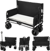 Collapsible 2-in-1 wagon bench seat combo in black with comfortable cushions, adjustable handle, and durable wheels for.