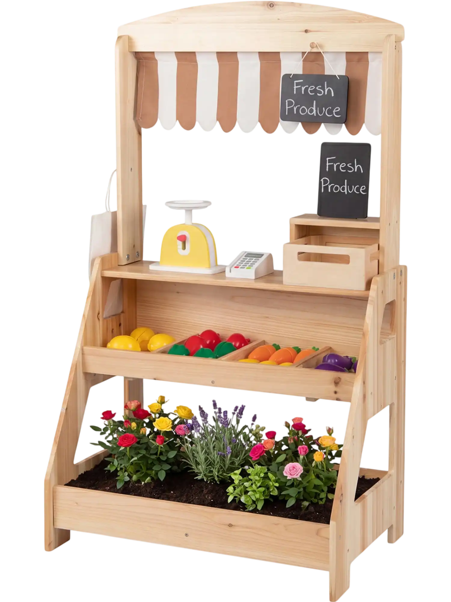 Costway 2-in-1 Wooden Kids Outdoor Mud Kitchen Market Stand w/ Planter Box & 2 Chalkboards 11592340 New