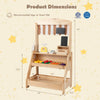 2-in-1 wooden mud kitchen and market stand for kids with planter box, two chalkboards, and ample storage for accessories.