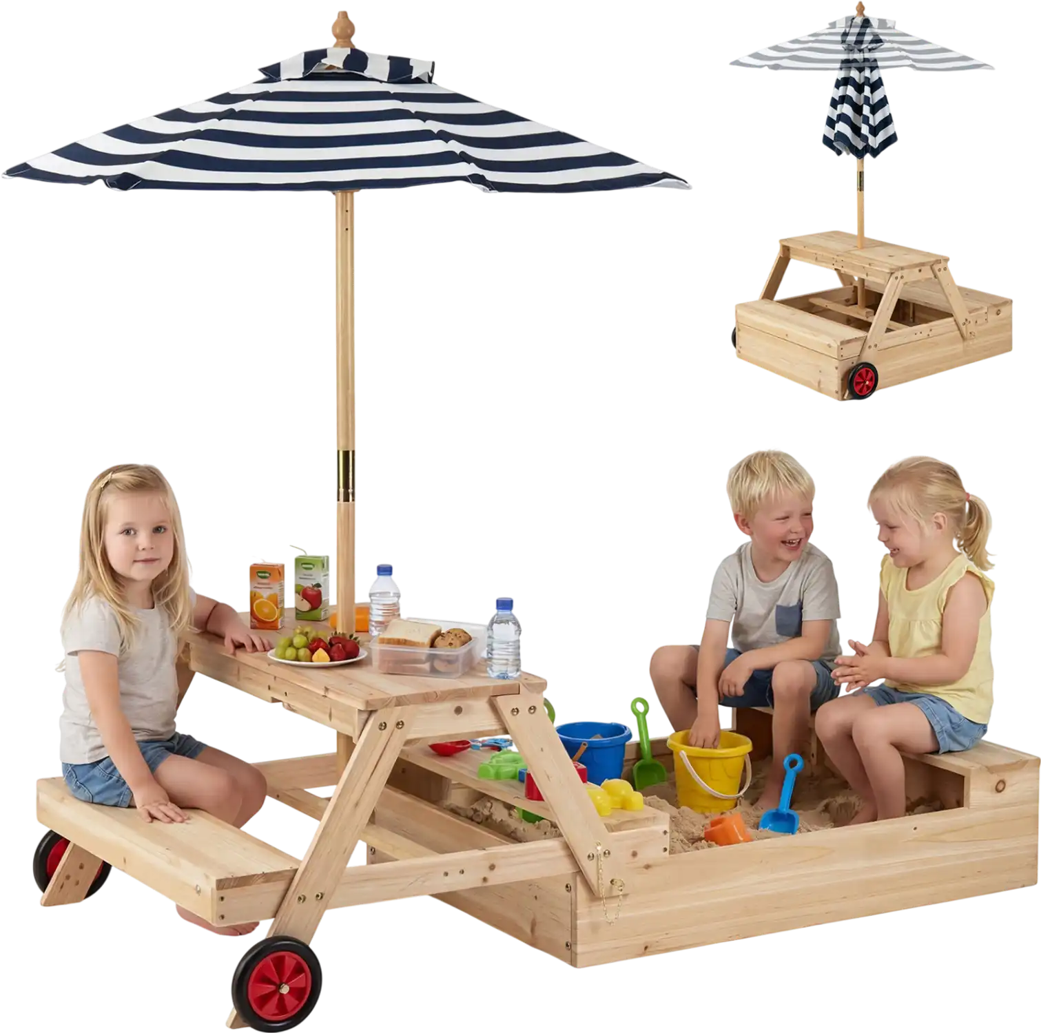 Costway 2-in-1 Wooden Sandbox Convertible Picnic Table w/ Foldable Umbrella 90365396 New
