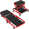 Z-shaped rolling garage stool and creeper in red with cushioned seat, supports 400 lbs, ideal for automotive repair.
