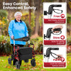 2-in-1 foldable rollator walker with seat, red, featuring pneumatic tires and ergonomic grips for seniors' comfort and.
