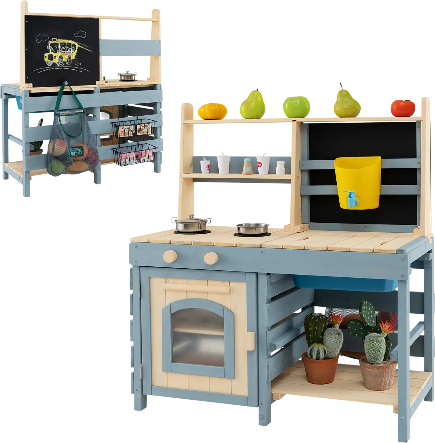 Costway 2-In-1 Outdoor Mud Kitchen Playset w/ Faucet Chalkboard 21498576 New