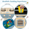Double-sided 2-in-1 outdoor mud kitchen with faucet, removable sink, and chalkboard for imaginative play and storage.