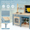 2-In-1 outdoor mud kitchen with faucet, storage shelves, and chalkboard, made of durable BPA-free fir wood for kids.