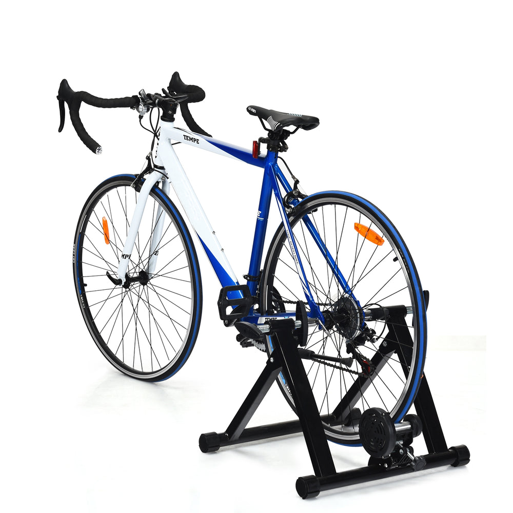 Portable folding steel bicycle indoor exercise training stand with pyramid structure for 26"-28" wheels, offers.