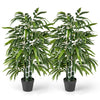 Two-pack of fake bamboo leaf trees with green leaves and PE bamboo trunks, ideal for home or office decor.