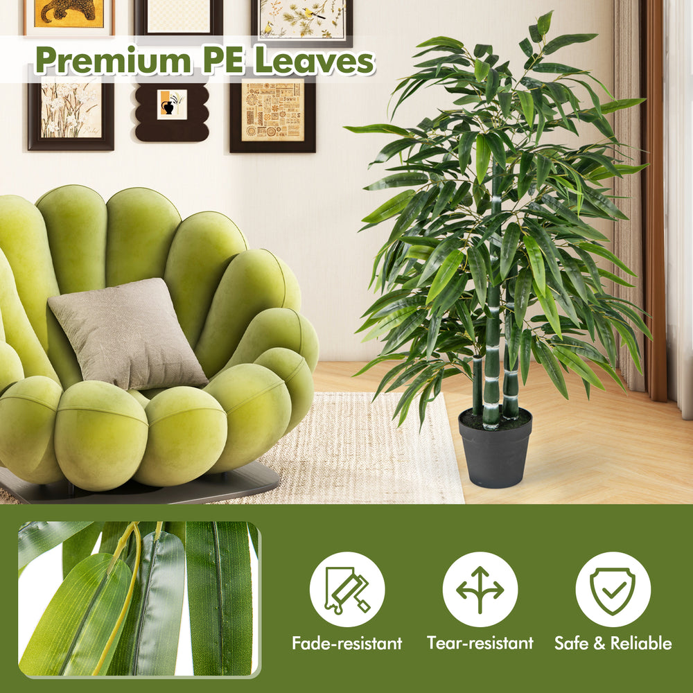 Fake bamboo leave tree with vibrant green leaves and sturdy PE trunk, ideal for home or office decor.