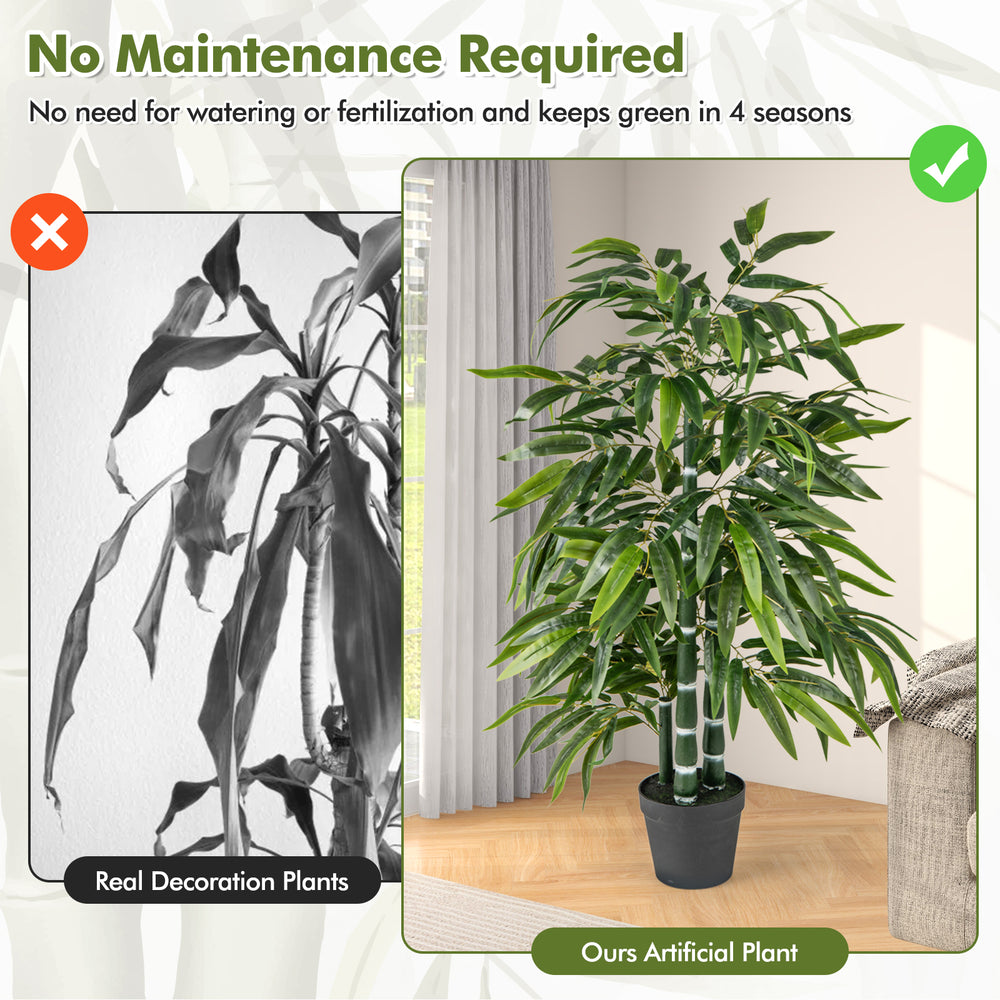 Fake bamboo leave tree with vibrant leaves and sturdy PE trunk, perfect for home or office decor without maintenance.