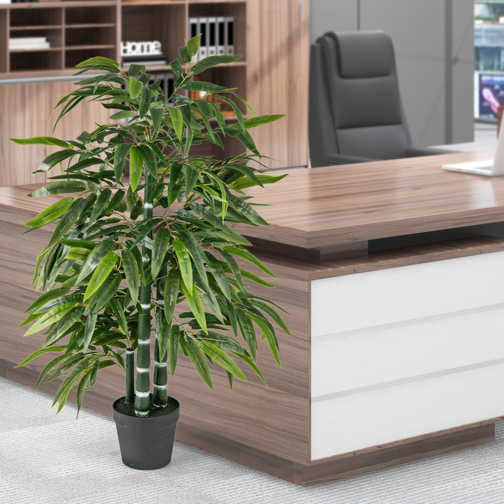 Fake bamboo leave tree with 3 PE bamboo trunks, vibrant green leaves, perfect for home or office decor.