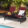 2-Person Double Rocking Loveseat with Mesh Fabric and Center Tempered Glass Table-Red - Gallery View 1 of 11