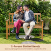 2-Person slatted bench made of solid acacia wood, designed for comfort and stability in outdoor settings.
