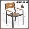 Stackable outdoor patio dining chair with acacia armrests, metal frame, and non-slip foot pads for backyard use.