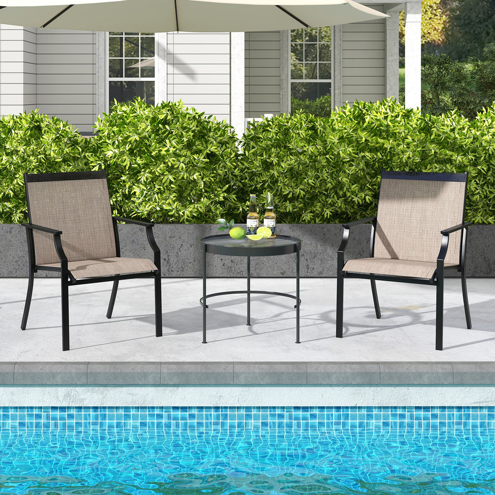2 Piece Patio Dining Chairs Large Outdoor Chairs with Breathable Seat and Metal Frame-Brown - Gallery View 1 of 8