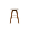 Backless swivel barstool with beige linen fabric seat and rubber wood legs, ideal for counter heights of 35"-39".