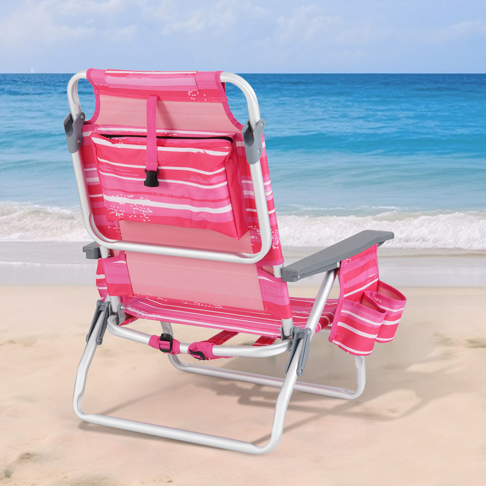 2 Pieces Folding Backpack Beach Chair with Pillow-Hot Pink - Gallery View 1 of 10