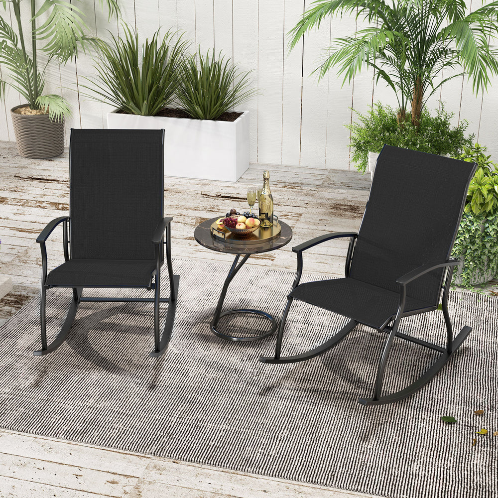 2 Pieces Outdoor Rocking Chairs with Breathable Backrest-Black - Gallery View 1 of 9