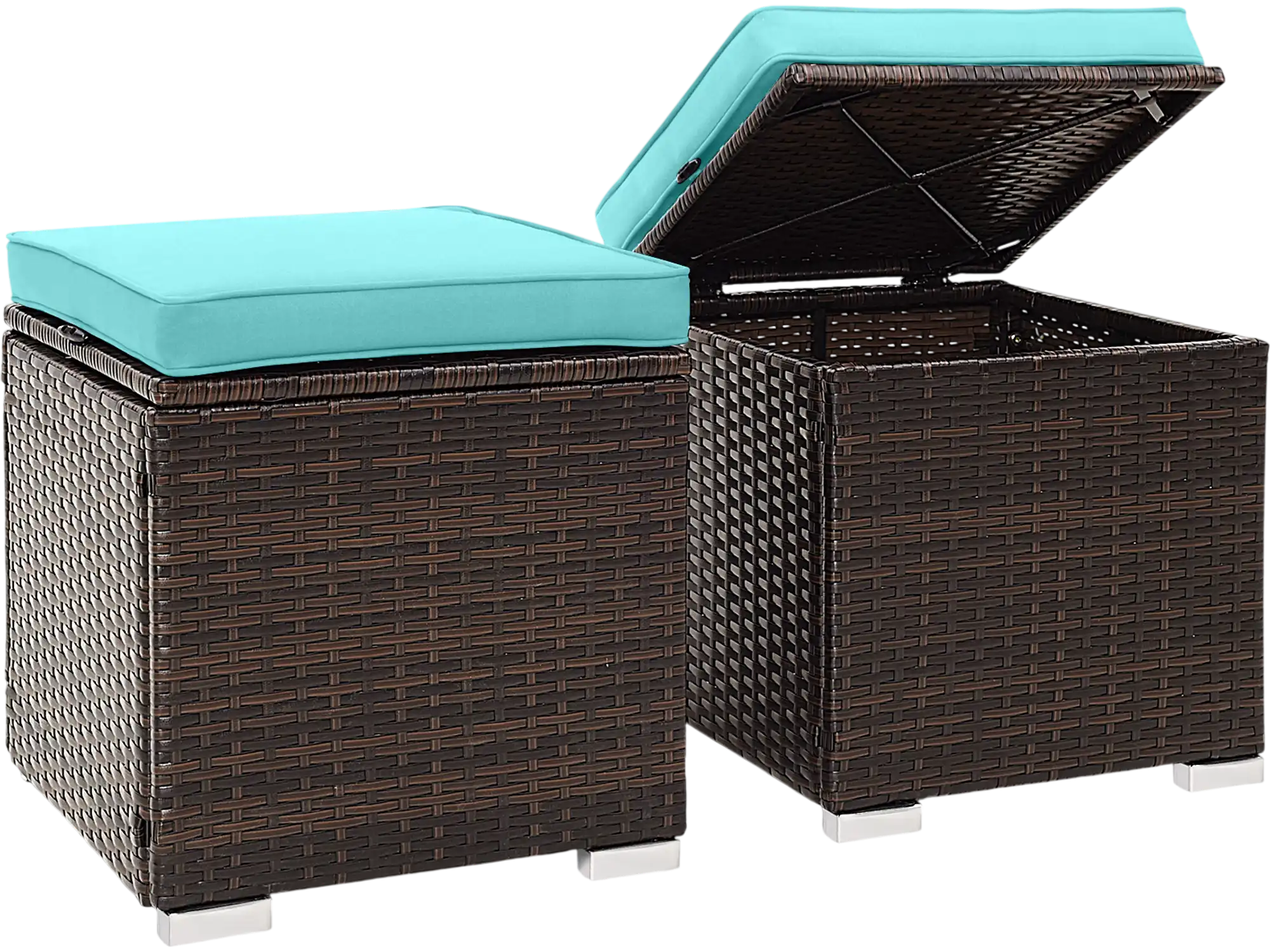 Costway 2-Pc Patio Rattan Ottoman Set w/ Hidden Storage 17592486 New
