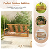 2-seat acacia wood porch swing bench with slatted seat and hanging ropes, ideal for backyard or garden relaxation.