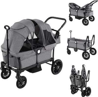 Costway 2 Seater Push Pull Collapsible Kids Wagon Stroller Adjustable Handlebars 42189657 New