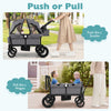 2-seater gray kids wagon stroller shown in push mode, featuring adjustable handlebars and sun canopy for comfort.