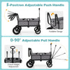 Adjustable 5-position push handle and 0-90° pull handle on a gray 2-seater collapsible kids wagon stroller.