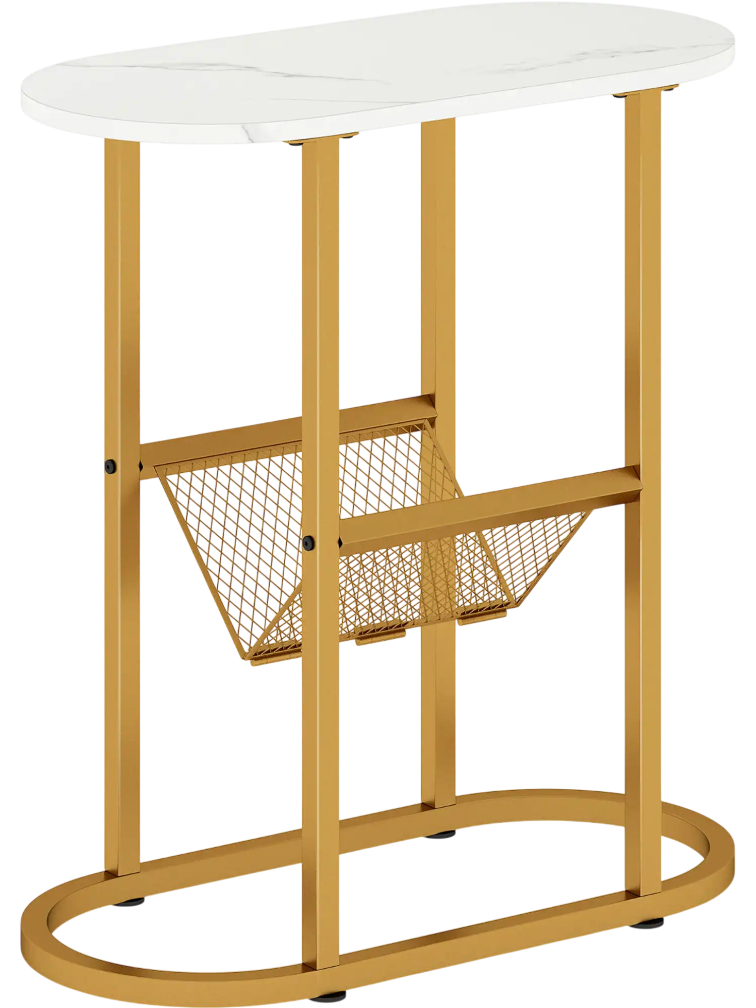 Costway 2-Tier Industrial Oval Side Table with Mesh Shelf 79314206 New