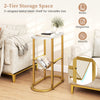 Narrow 2-tier industrial side table with a white top and mesh shelf, perfect for small spaces and versatile use.