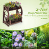 2-tier rustic wood wagon planter box with drainage holes, perfect for flowers and potted plants in any garden.