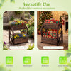 2-tier rustic wood wagon planter with drainage holes, ideal for flowers or seasonal decorations in garden or living.