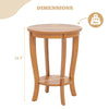 2-tier round end table with solid rubber wood legs, natural finish, compact design for living room or bedroom use.
