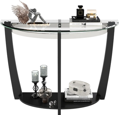 Costway 2-Tier Tempered Glass Console Side Table Clear Top Open Shelf 21578869 New