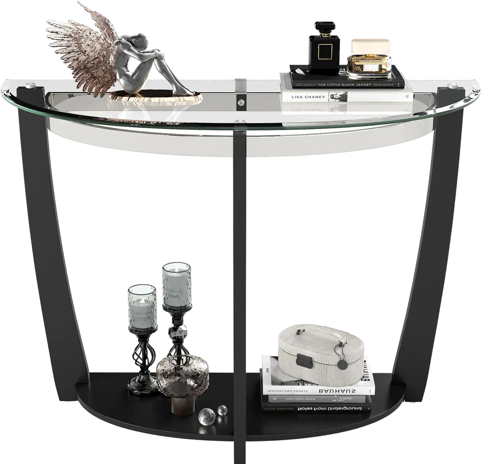 Costway 2-Tier Tempered Glass Console Side Table Open Shelf 21578869 New