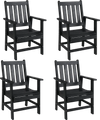 Set of 4 black patio dining chairs with wide armrests, constructed from durable HDPE for outdoor relaxation.