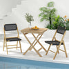 Set of 2 folding chairs in premium teak wood with woven rope seats, perfect for backyard or poolside relaxation.