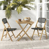 Set of 2 folding chairs made of teak wood with woven rope seats, ideal for backyard or poolside dining.