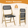 Folding chair dimensions with woven rope seat, made of teak wood, supports 220 lbs, ideal for outdoor use.