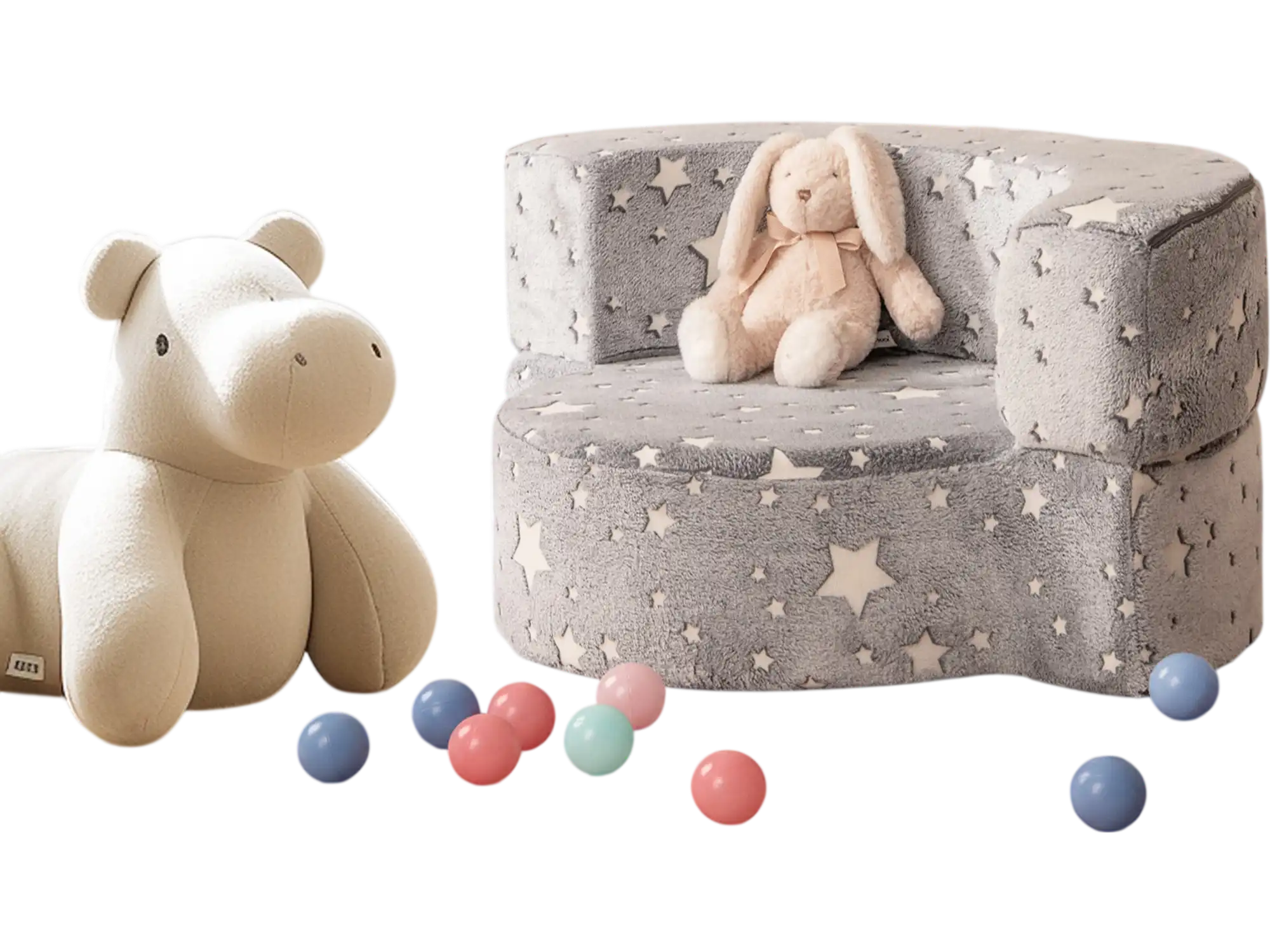 Costway 2-in-1 Toddler Chair Glow in the Dark Kids Couch Convertible Sofa Gray 134796285 New