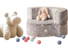 Gray 2-in-1 toddler chair with star patterns, convertible design, soft flannel fabric, ideal for kids' playroom.