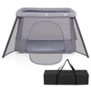 Front view of the dark gray portable baby playpen with a sturdy metal frame and non-slip pads for enhanced safety and.