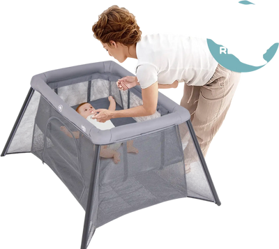 Costway 2-in-1 Portable Baby Playpen Safety Enclosure Padded Mattress Dark Gray 817462935 New