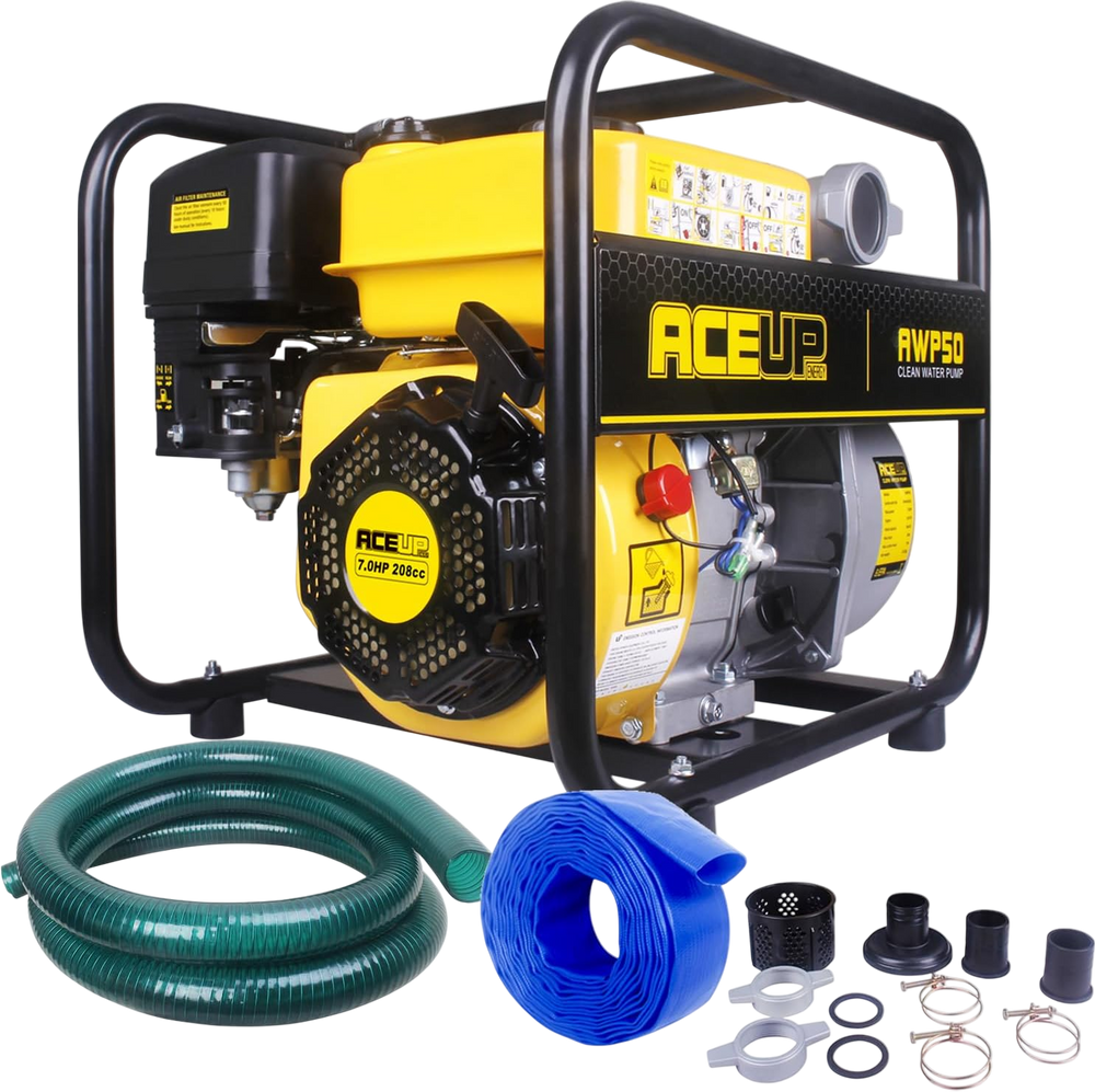 Aceup Energy 2 In. Portable Irrigation Pump | Semi Water Pump-158 GPM 7HP 208cc Portable Irrigation Pump with Hose - AceupEnergy