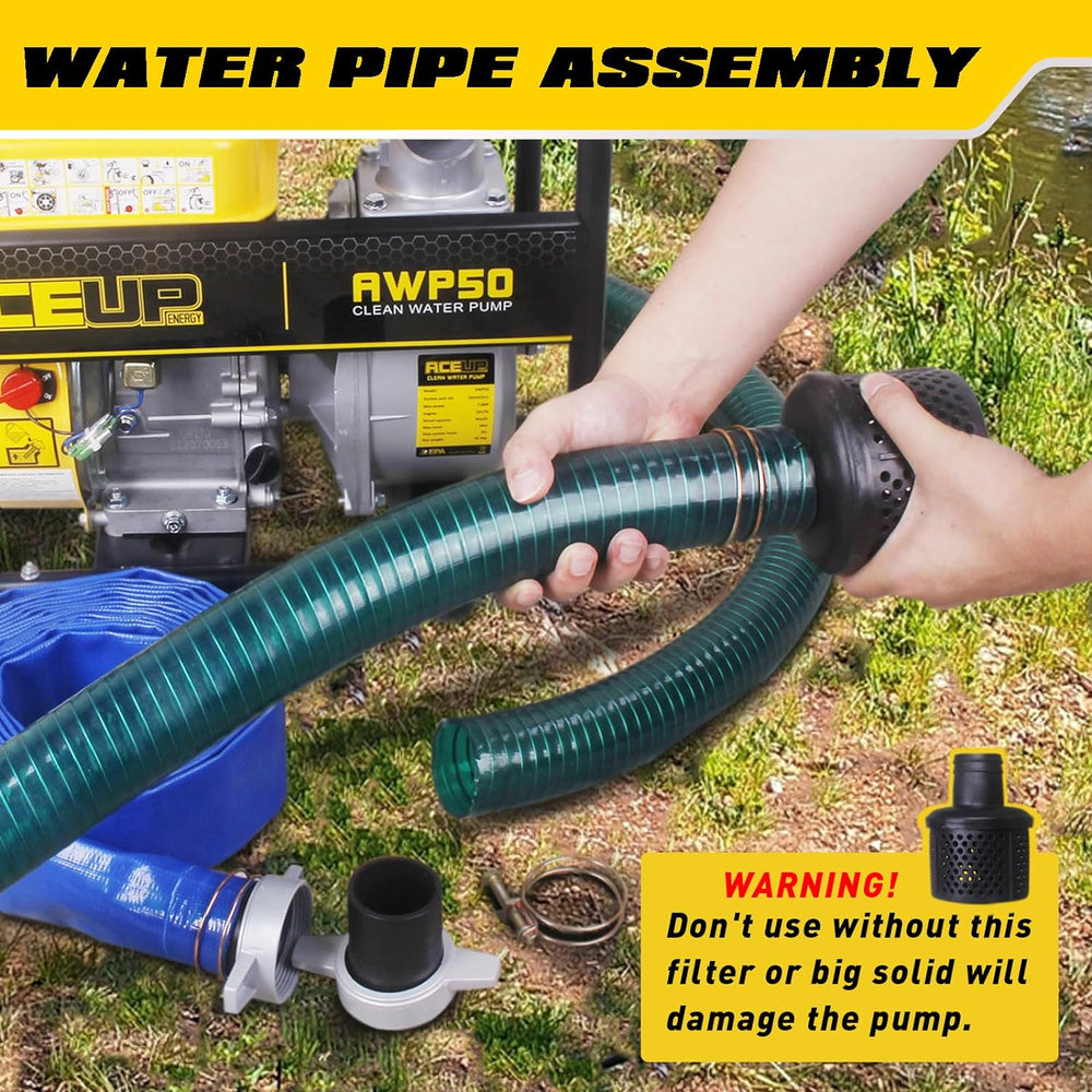 Aceup Energy 2 In. Portable Irrigation Pump | Semi Water Pump-158 GPM 7HP 208cc Portable Irrigation Pump with Hose - AceupEnergy