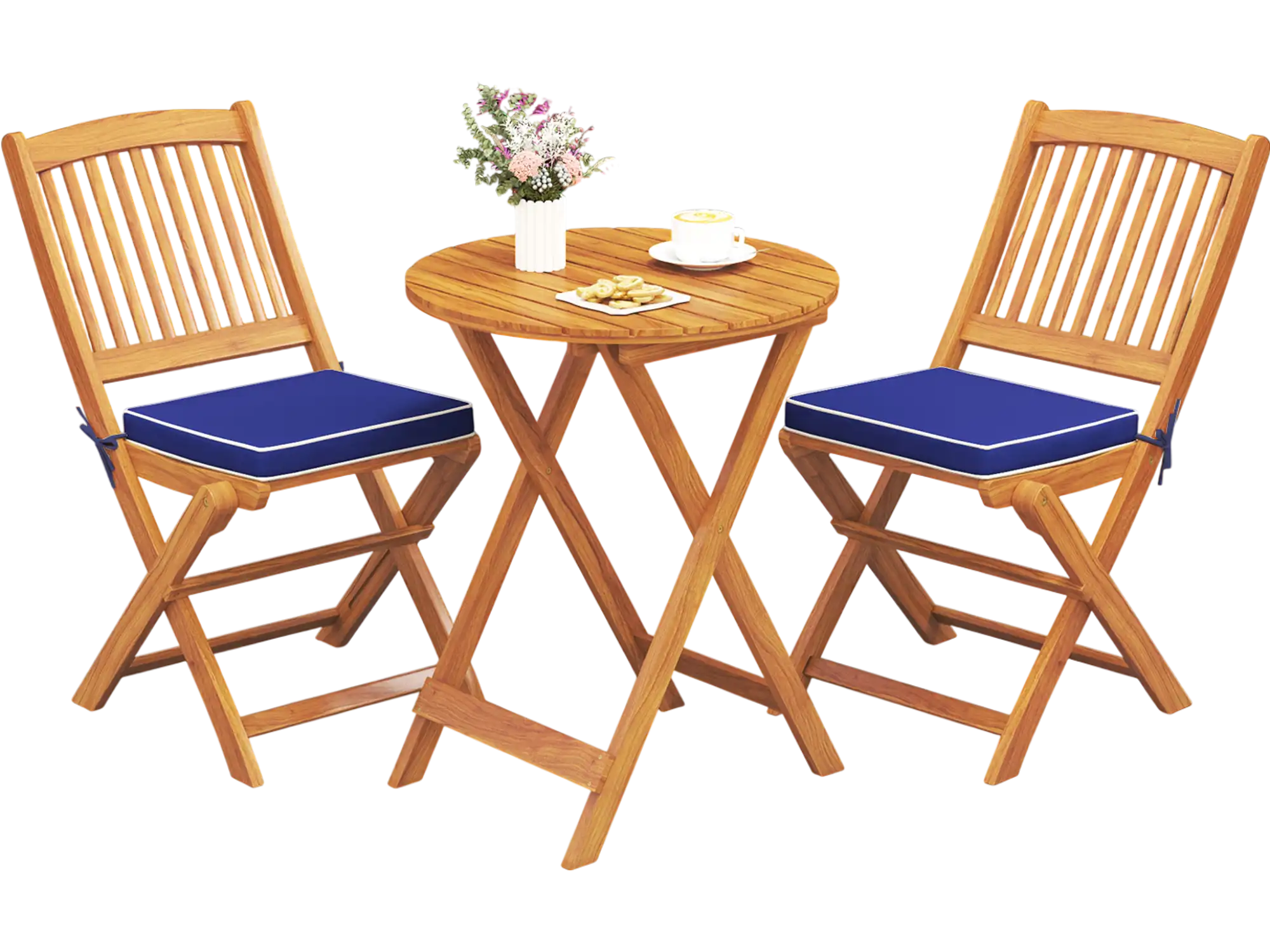 Costway Outdoor Folding Chairs w/ Seat Cushions Set of 2 Navy 453976281 New