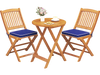 Outdoor folding chairs set of 2 in navy with acacia wood, featuring cushions, perfect for dining or picnics.