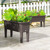 Raised garden beds in coffee color, featuring self-watering design, detachable legs, and drainage holes for outdoor use.