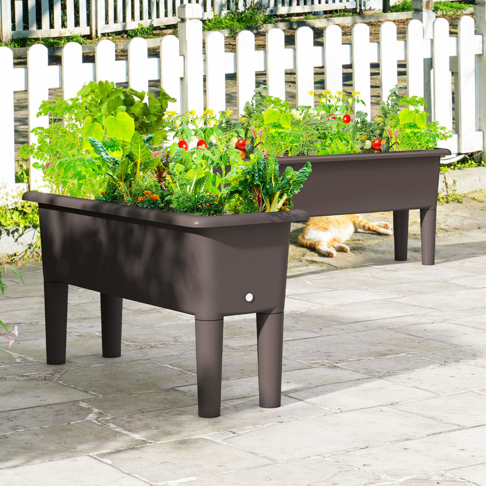 2 Pieces Raised Garden Beds Self-Watering Planter Box with Detachable Legs and Drainage Hole-Coffee - Gallery View 1 of 11