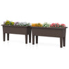 Coffee-colored raised garden bed showcasing vibrant flowers, featuring a self-watering system and detachable legs for.